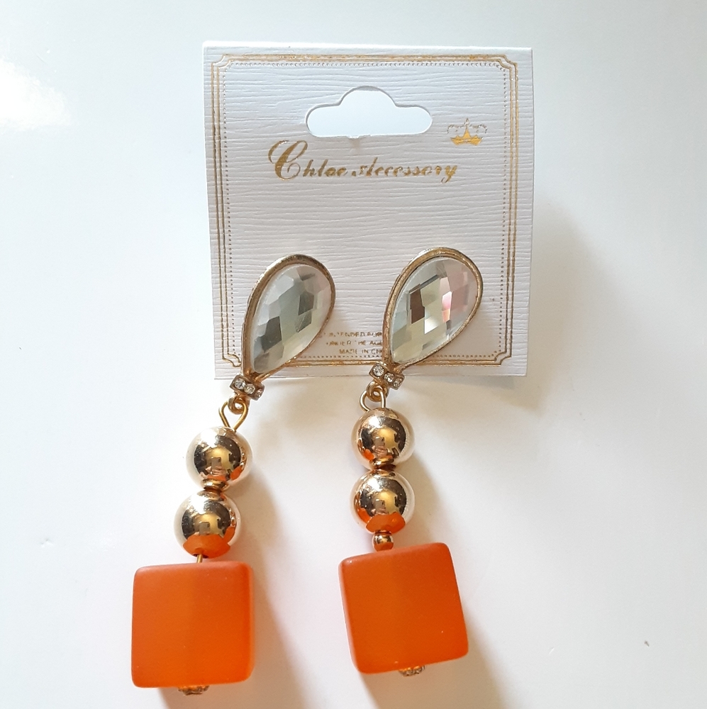 Chloe Accessory Orange Box Dangle Earrings